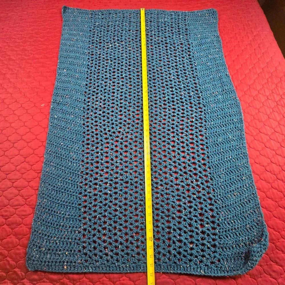 Handmade Crochet Prayer Shawl Blanket Throw Blue Green Speckled 52